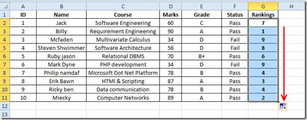Excel 2010でRANK関数を使って値を順位付けする