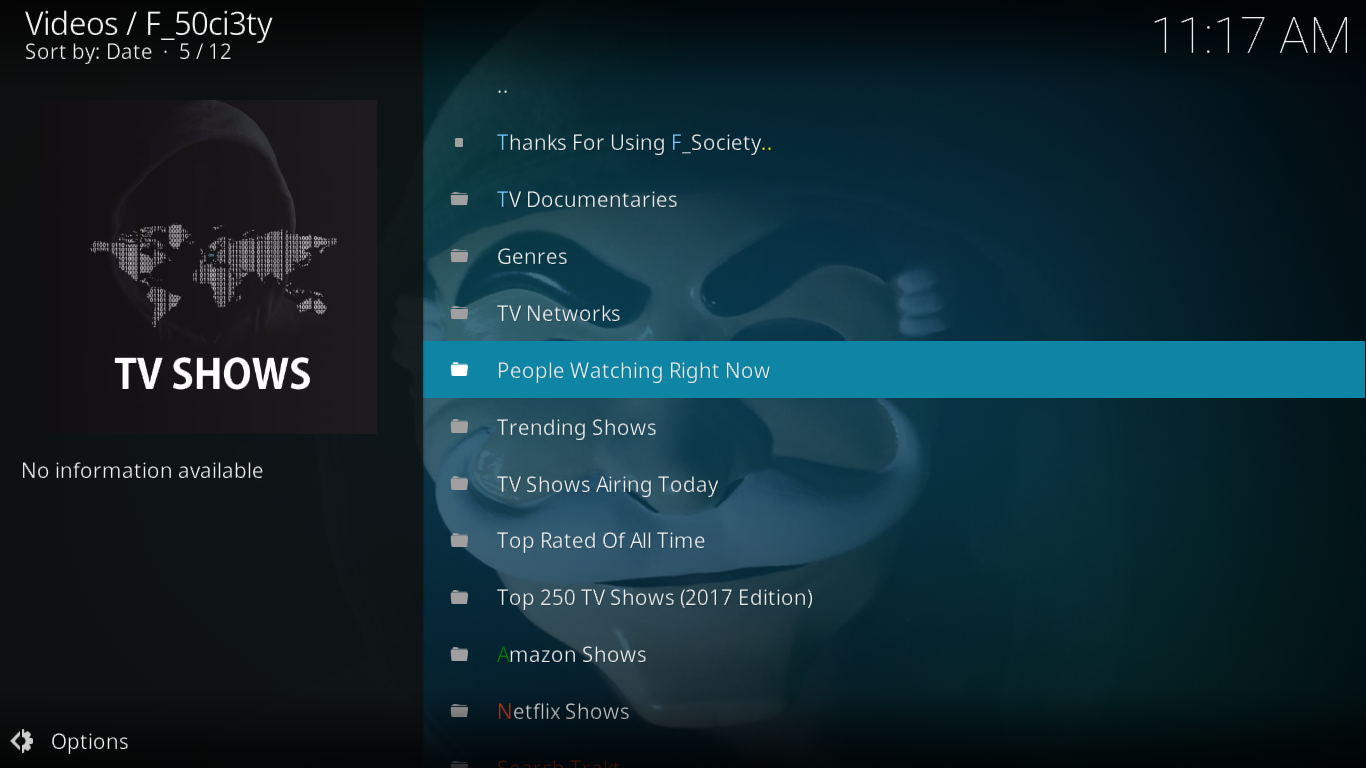 Alat tambah F_50ci3ty (Fsociety) untuk Kodi — Pemasangan dan Ciri