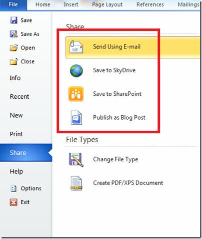 Técnicas de compartilhamento de documentos do Word 2010