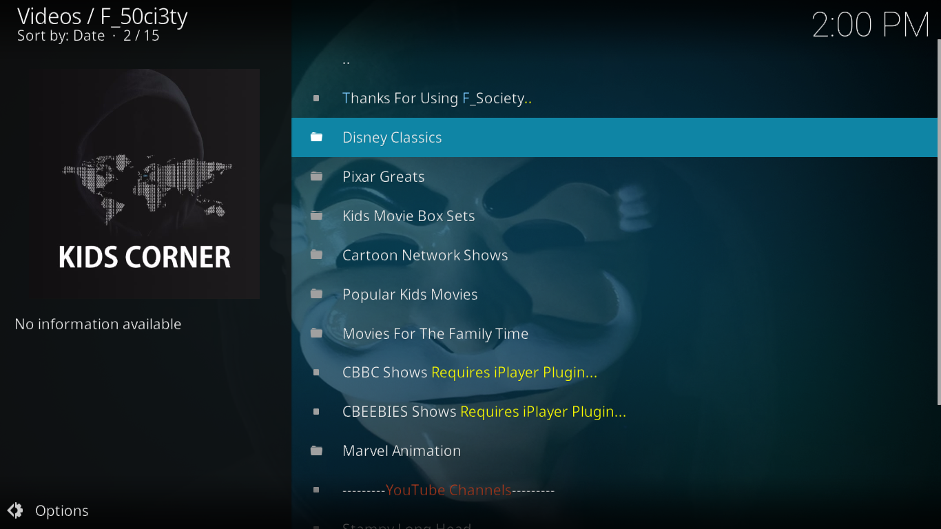 Alat tambah F_50ci3ty (Fsociety) untuk Kodi — Pemasangan dan Ciri