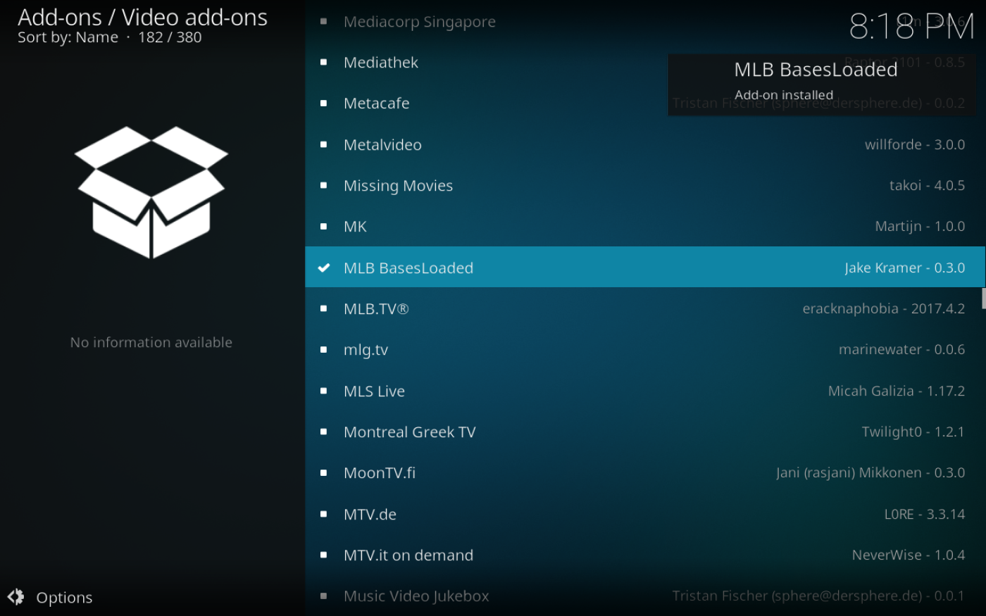 วิธีรับชมเกม MLB โดยไม่ต้องใช้เคเบิล; เกม MLB บน Kodi