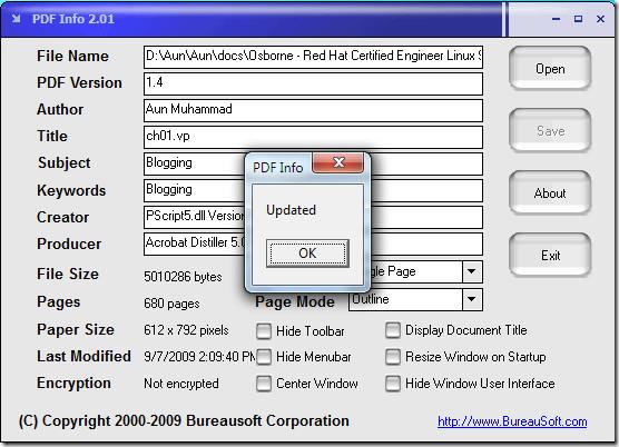 Alterar as propriedades de documentos PDF com informações de PDF