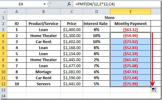Función PMT (Pago) de Excel 2010