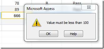Regra e mensagem de validação de campo do Access 2010