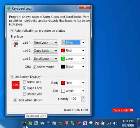 Tunjukkan LED Papan Kekunci Dalam Dulang Sistem Windows