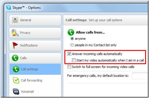 自動接受來自選定聯絡人的 Skype 通話（包括影片）