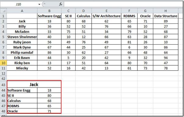Función BUSCARH en Excel 2010