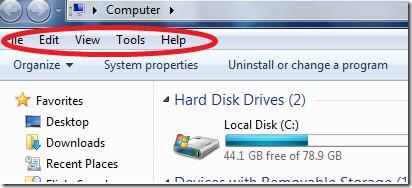 So zeigen Sie die Menüleiste im Windows 7 Explorer an