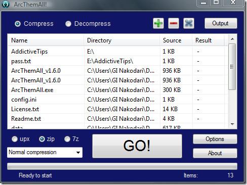 ضغط الملفات/المجلدات دفعة واحدة بصيغ UPX أو ZIP أو 7z