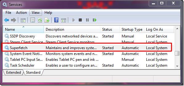 Windows 7 SuperFetch 비활성화
