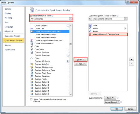 從 Word 2010 新增和建立 Outlook 2010 任務