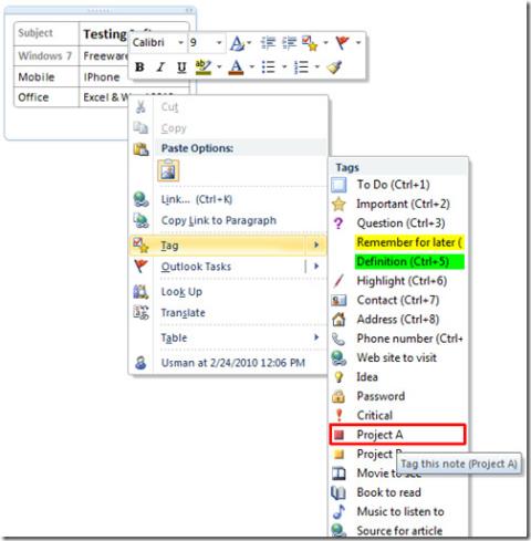 OneNote 2010: Guida alletichettatura