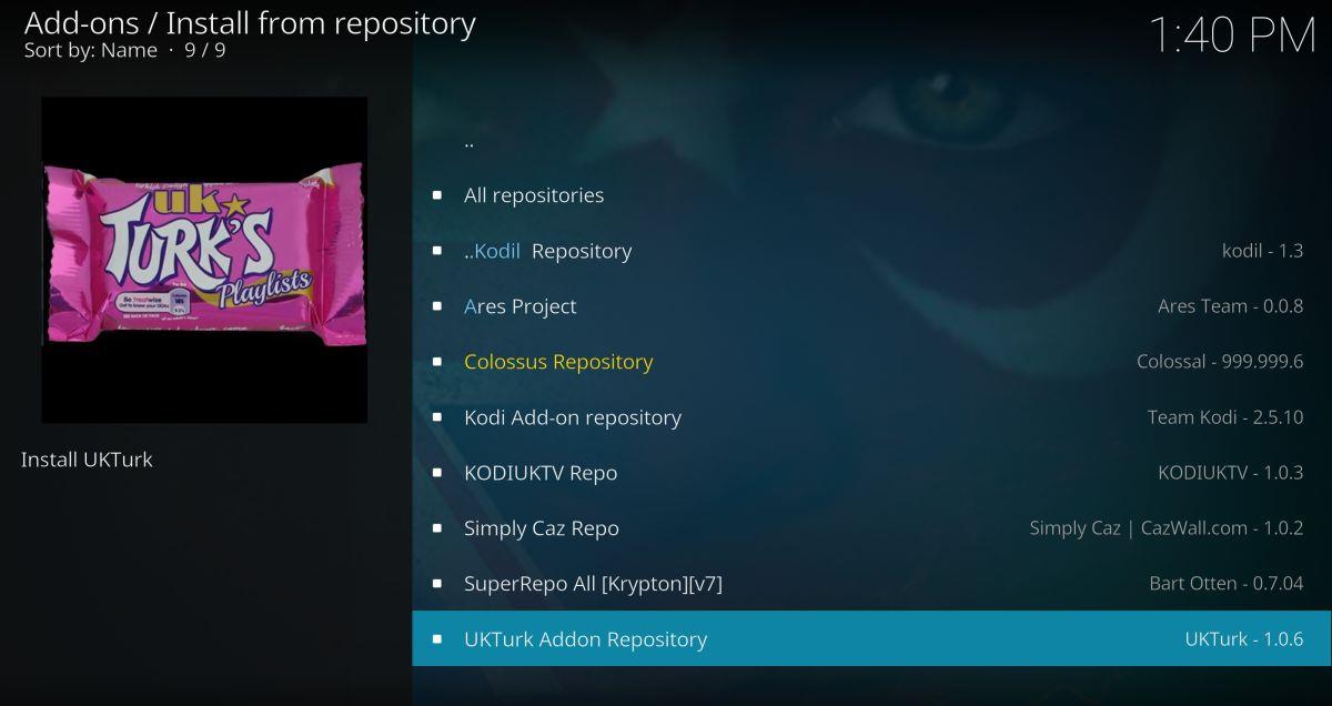 Instalar el complemento UK Turk Playlists para Kodi, fuentes y repositorios en funcionamiento