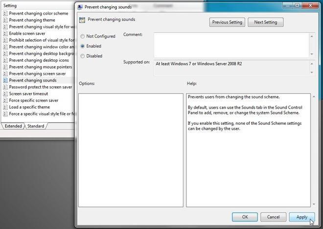 如何限制使用者存取並強制執行 Windows 7 個人化設置