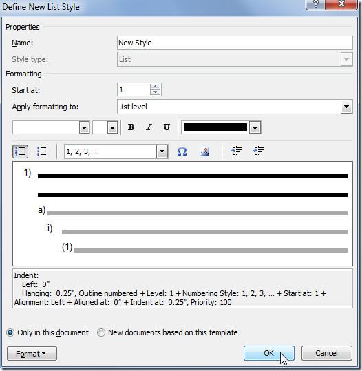 Word 2010：定義單級清單格式