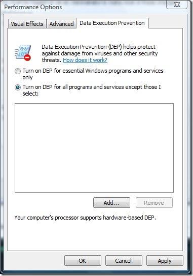 Что такое DEP и как его отключить в Windows 7/Vista