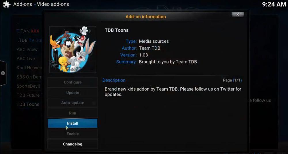 KodiのTDB Toonsアドオン：TDB Toonsをインストールして子供向けアニメを視聴しましょう