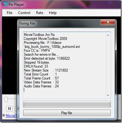 Fix Player può riparare e riprodurre file video AVI corrotti
