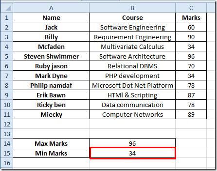 在 Excel 2010 中尋找最大值和最小值