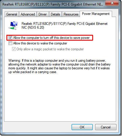 阻止 Windows 7 中的網路介面卡被停用