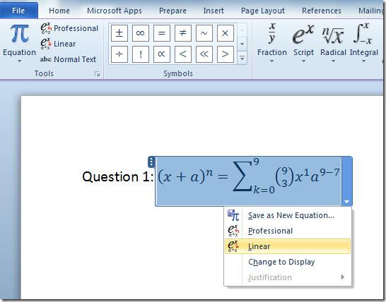 Adicione equações matemáticas com o editor de equações do Word 2010