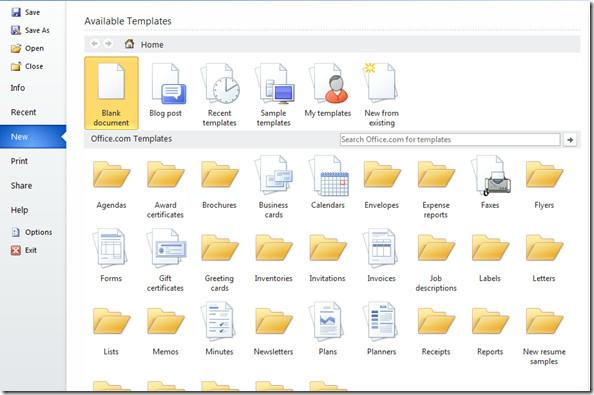Szablony programu Microsoft Word 2010