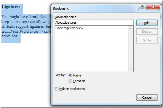 Word 2010 書籤