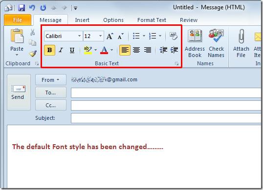 Alterar as configurações de fonte e tema de e-mail padrão no Outlook 2010