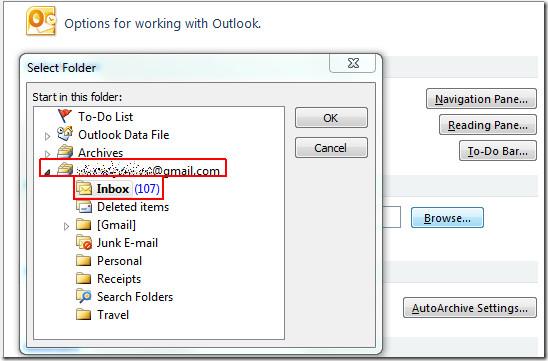 使用 IMAP 收件匣資料夾啟動 Outlook 2010