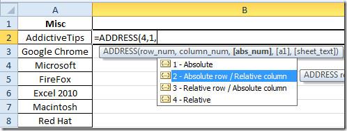 Excel 2010: Función de dirección