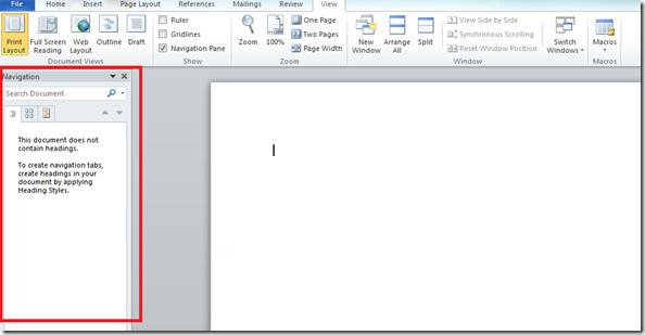 Pesquisa do Office Word 2010: Painel de Navegação