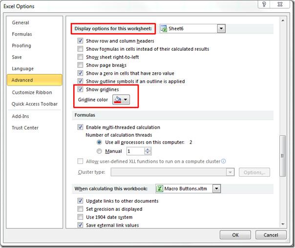 Excel 2010: グリッド線の変更、削除、印刷