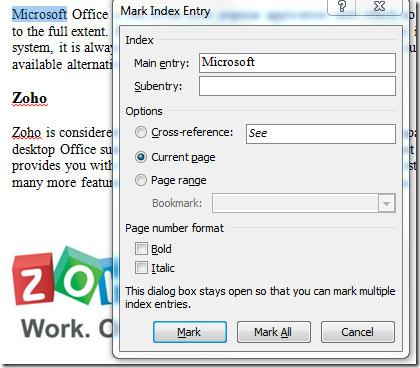 Jak indeksować tekst dokumentu Word 2010