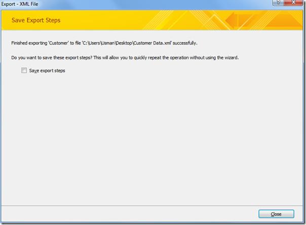 ส่งออกตาราง Access 2010 ไปยังไฟล์ข้อมูล XML ส่งออกตาราง Access 2010 ไปยังไฟล์ข้อมูล XML