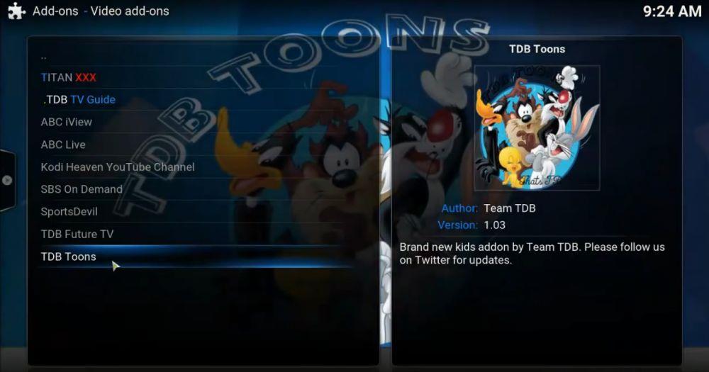 KodiのTDB Toonsアドオン：TDB Toonsをインストールして子供向けアニメを視聴しましょう
