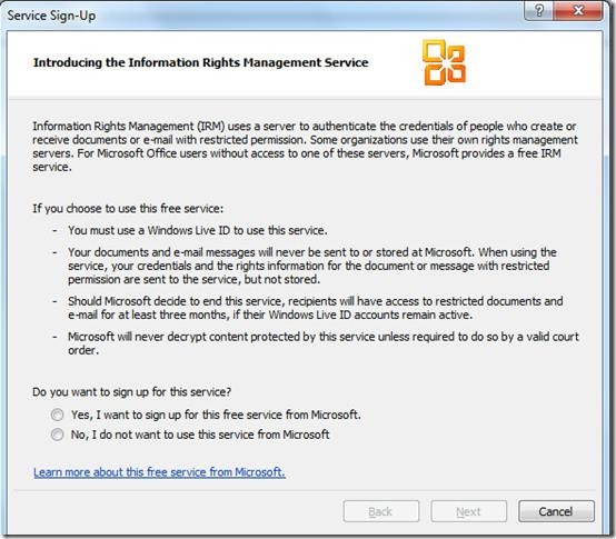 Outlook 2010: Gerenciamento de Direitos de Informação