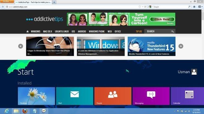 احصل على شاشة بدء Windows 8 أنحف تفتح داخل سطح المكتب