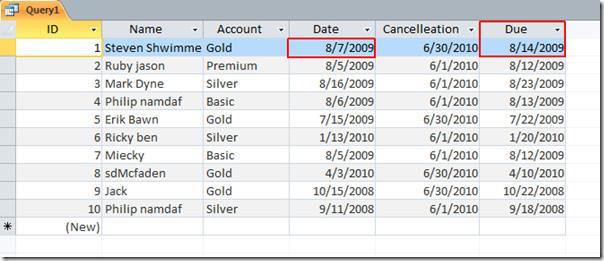 MS Access 2010 の DATE 関数