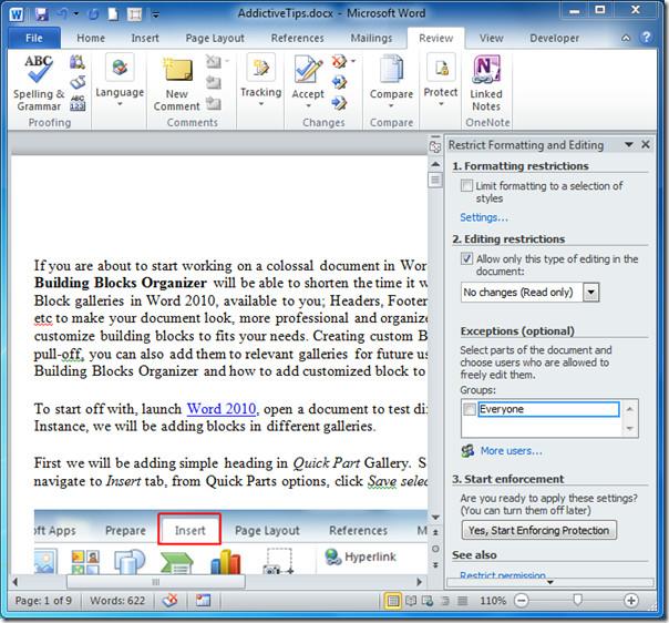 編集を制限してWord 2010文書を保護する