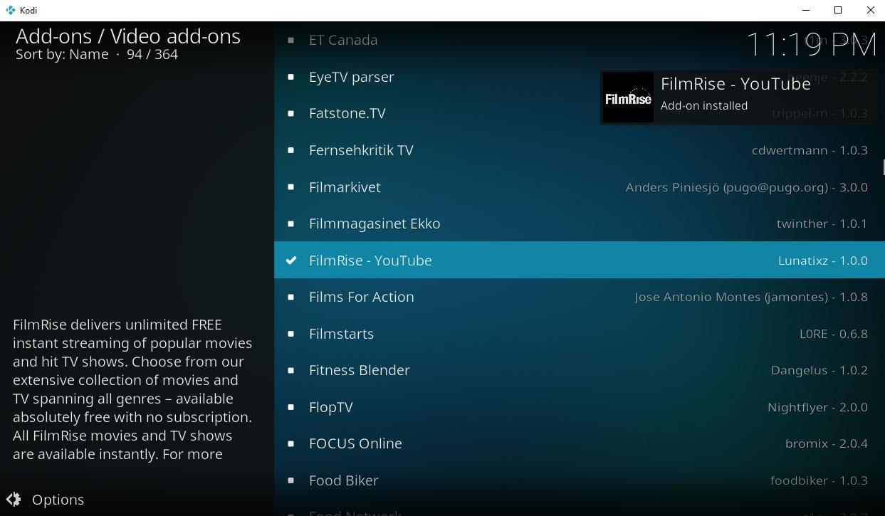 FilmRise: complemento de YouTube para Kodi para ver películas independientes en Kodi
