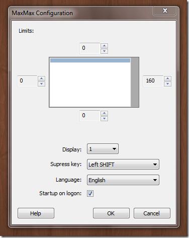 MaxMaxはフルスクリーン/最大化されたウィンドウをユーザー定義領域に制限します