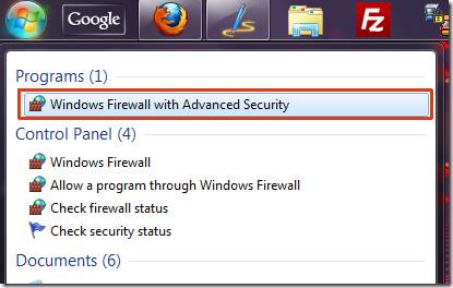Windows 7 ファイアウォールの送信保護