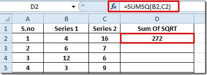 Excel 2010：SUMSQ 函數