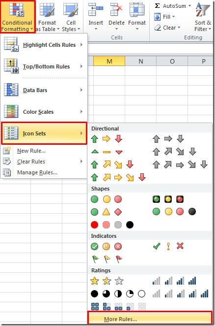 Conjuntos de ícones do Excel 2010