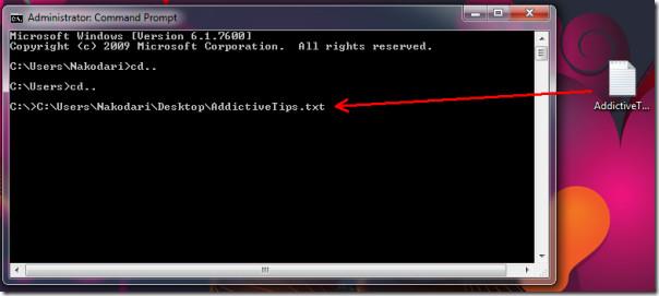 Windows 7 명령 프롬프트에서 드래그 앤 드롭 지원