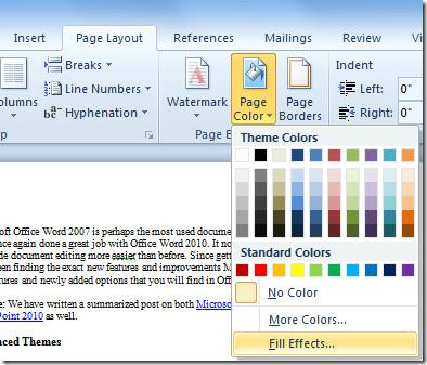 Word 2010で画像の背景と色を挿入する