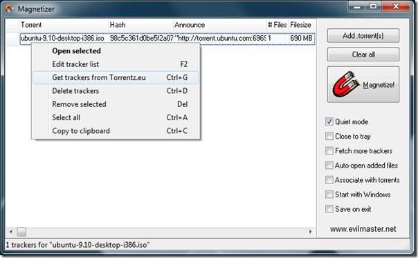 Erstellen Sie Torrent-Magnet-Links mit uTorrent und Magnetizer