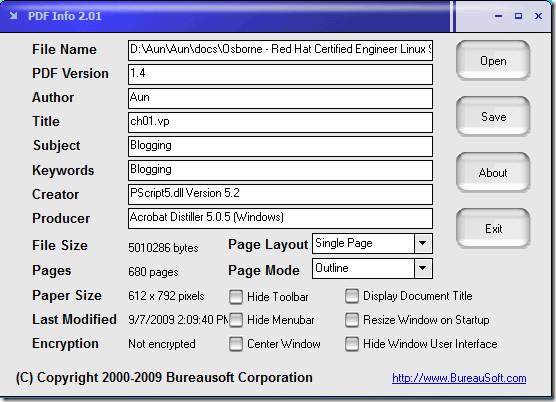 Alterar as propriedades de documentos PDF com informações de PDF
