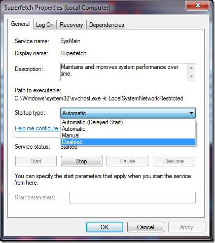 Windows 7 SuperFetch 비활성화