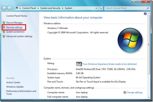 Windows 7でリモートデスクトップ接続を使用する